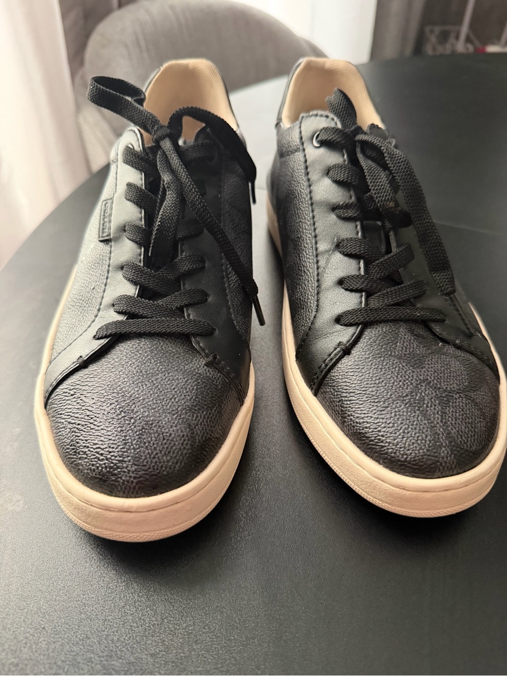 Men's Black Leather Low-Top Sneakers with Cream Sole